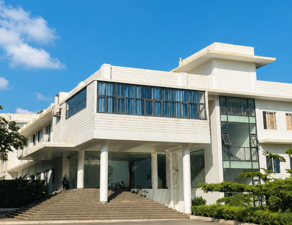 The white, glass-fronted building at The Greenhills Public School campus in Sulthan Bathery, Wayanad