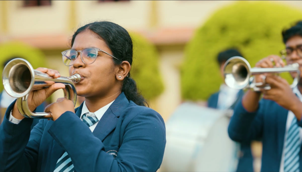Students playing trumpets in the Greenhills school band